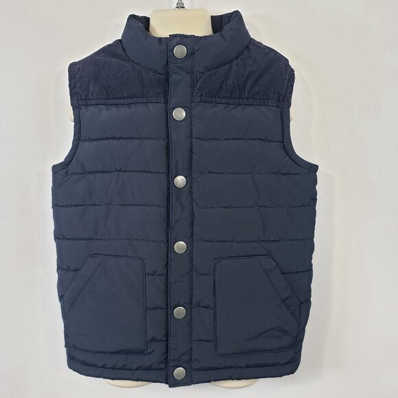 Gymboree Corduroy Trim Puffer Vest Size 4T - 5T Navy Blue Pockets Snap / A290 - Picture 1 of 7
